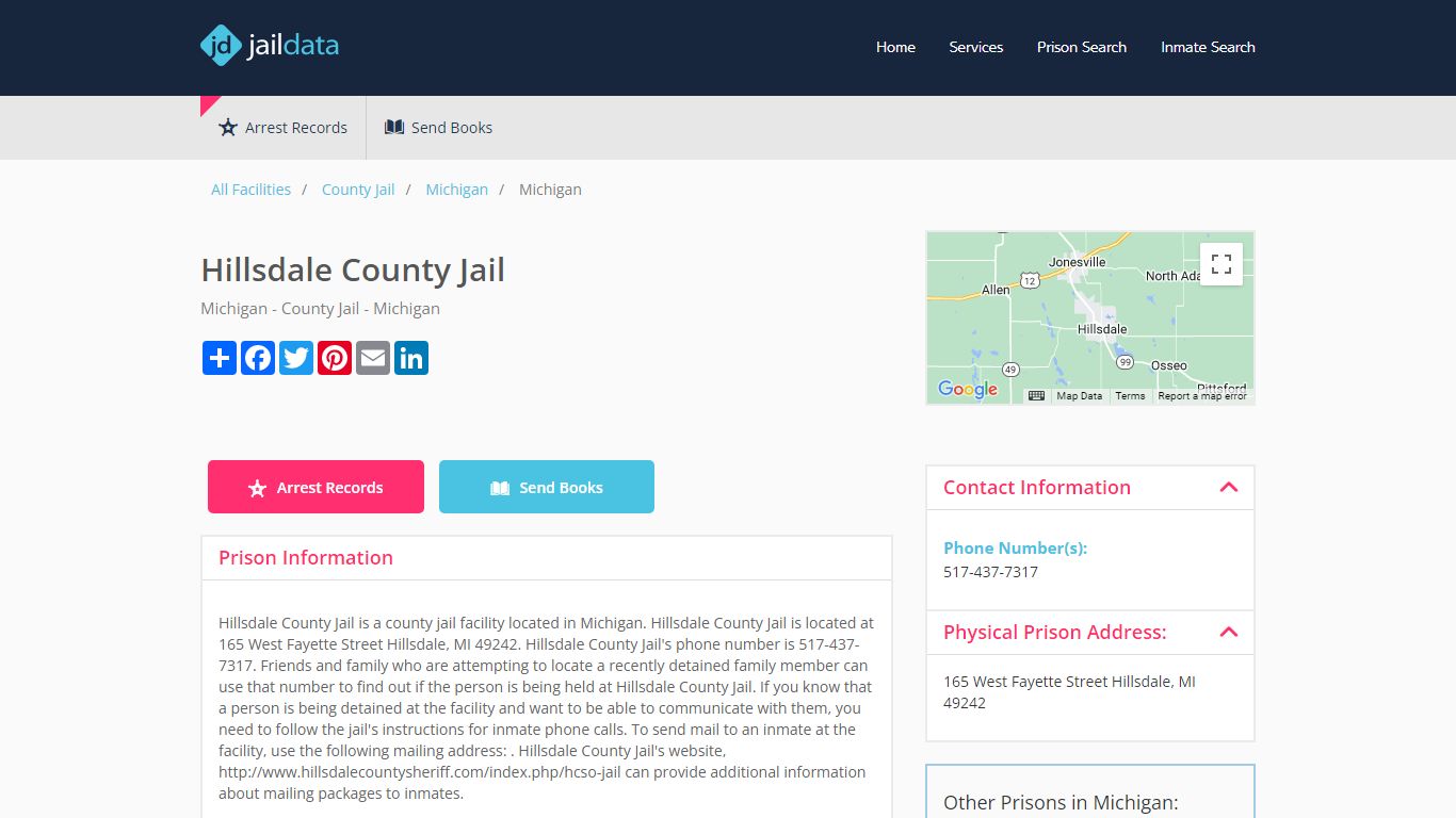 Hillsdale County Jail Inmate Search and Prisoner Info - Hillsdale, MI